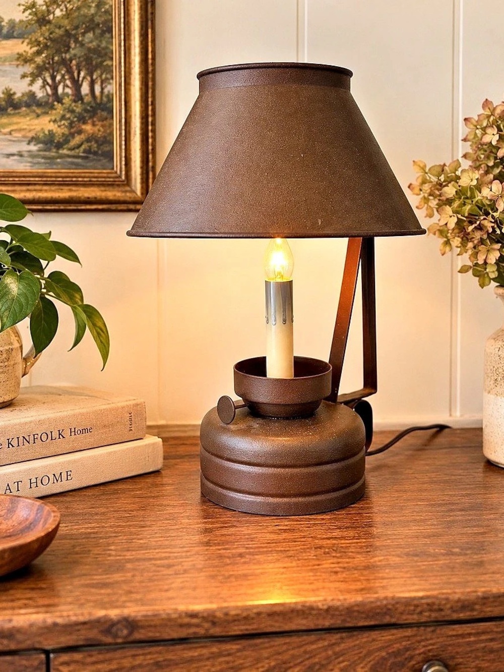 Vintage Colonial Tin Works Lamp, Rustic Farmhouse Primitive Lamp